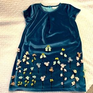 Signature Girls Teal Velour Floral Dress with lining Size 4-5Y NEW Easter Pretty